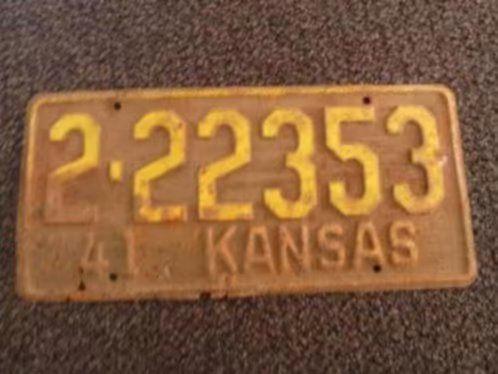 Kentekenplaat Licenseplate Kansas 1941 USA, Verzamelen, Automerken, Motoren en Formule 1, Gebruikt, Auto's, Ophalen of Verzenden