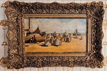 Antiek erfstuk 65x45cmZEEGEZICHT  op paneel gesign H.DE JONG beschikbaar voor biedingen