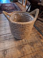Gevlochten plantenmand touw handvatten stevig mand, Ophalen of Verzenden, Zo goed als nieuw, Rond, Overige materialen