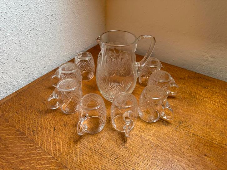 Antieke kristallen Kan en 10 Kopjes, Antiek en Kunst, Antiek | Glas en Kristal, Ophalen of Verzenden