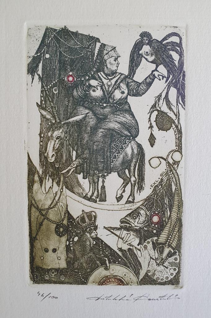 Exlibris /Ex libris K Antioukhin, The maiden and the unicorn, Antiek en Kunst, Kunst | Etsen en Gravures, Verzenden