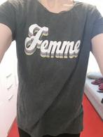 Antraciet kleur lange t-shirt "FEMME" maat 38, Kleding | Dames, T-shirts, Maat 38/40 (M), Ophalen of Verzenden, Korte mouw