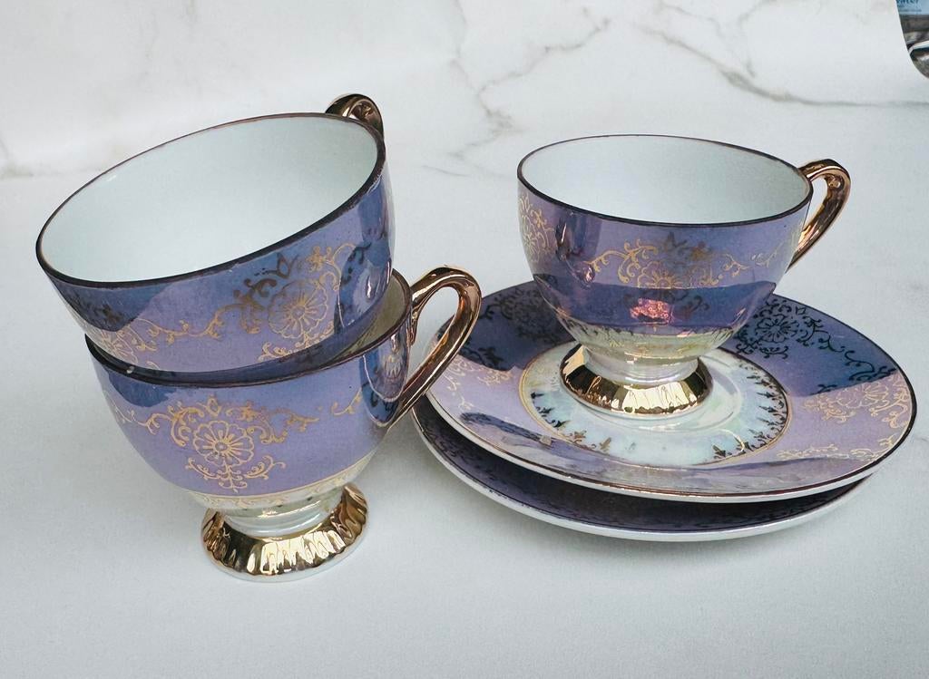 3 kopjes + 2 schotels, parelmoer effect, Chinees porselein, Antiek en Kunst, Antiek | Servies los, Ophalen of Verzenden