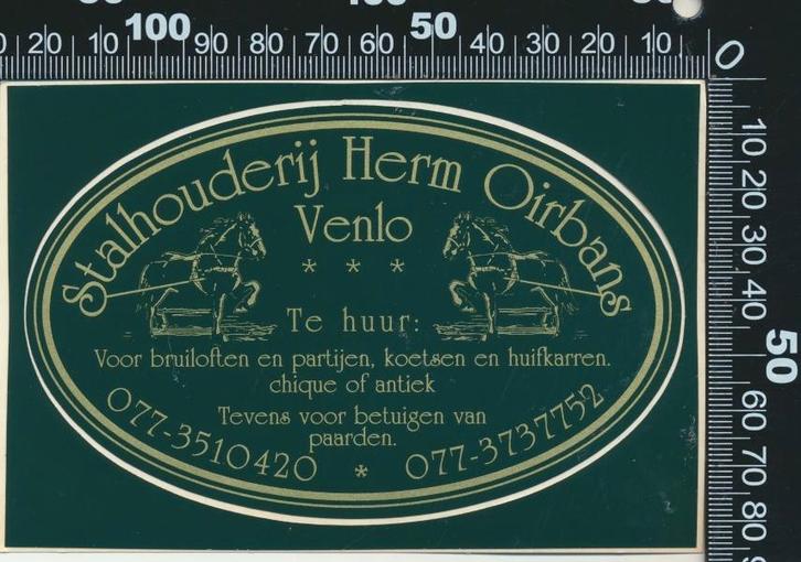 Sticker: Stalhouderij Herm Oirbans - Venlo, Verzamelen, Stickers, Zo goed als nieuw, Bedrijf of Vereniging, Verzenden