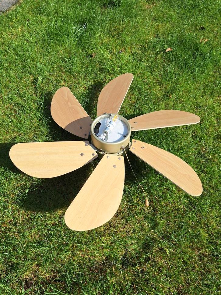 Ventilator met Lamp, Huis en Inrichting, Lampen | Plafondlampen, Gebruikt, Hout, Metaal, Ophalen of Verzenden