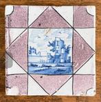Zeldzame antieke tegel combinatie blauw mangaan 2e helft 17E, Antiek en Kunst, Ophalen of Verzenden