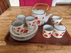 Leuk vintage thee-/ontbijtservies met klaprozen, 11-delig, Ophalen of Verzenden, Gebruikt