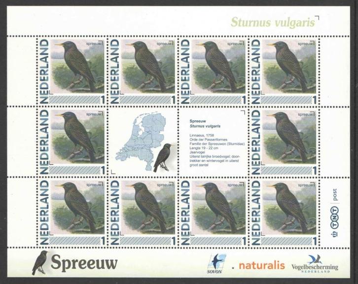 Postzegels vogels in Nederland: Spreeuw, Postzegels en Munten, Postzegels | Nederland, Postfris, Na 1940, Ophalen of Verzenden