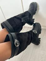 Public Desire: knielaarzen met gespen en faux fur detail, Hoge laarzen, Zwart, Nieuw, Ophalen of Verzenden