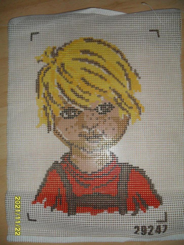 NIEUW Voorbedrukt stramien Jongen in rode trui 2. Ook DMC, Hobby en Vrije tijd, Borduren en Borduurmachines, Nieuw, Onderdeel of Toebehoren