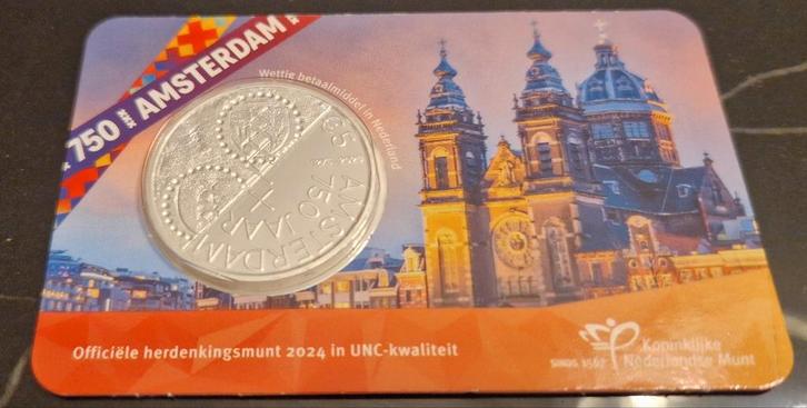750 jaar Amsterdam Vijfje 2024 UNC Coincard, Postzegels en Munten, Munten | Nederland, Ophalen of Verzenden