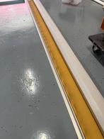 Aluminium zonnescherm met oranje/geel gaasdoek, Ophalen, Gebruikt, Knikarmscherm