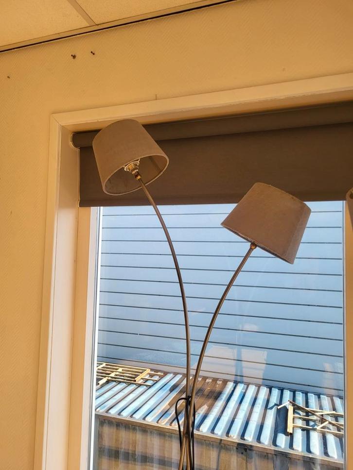 Stijlvolle Booglamp met Meerdere Lampenkappen, Huis en Inrichting, Lampen | Vloerlampen, Gebruikt, 150 tot 200 cm, Metaal, Stof