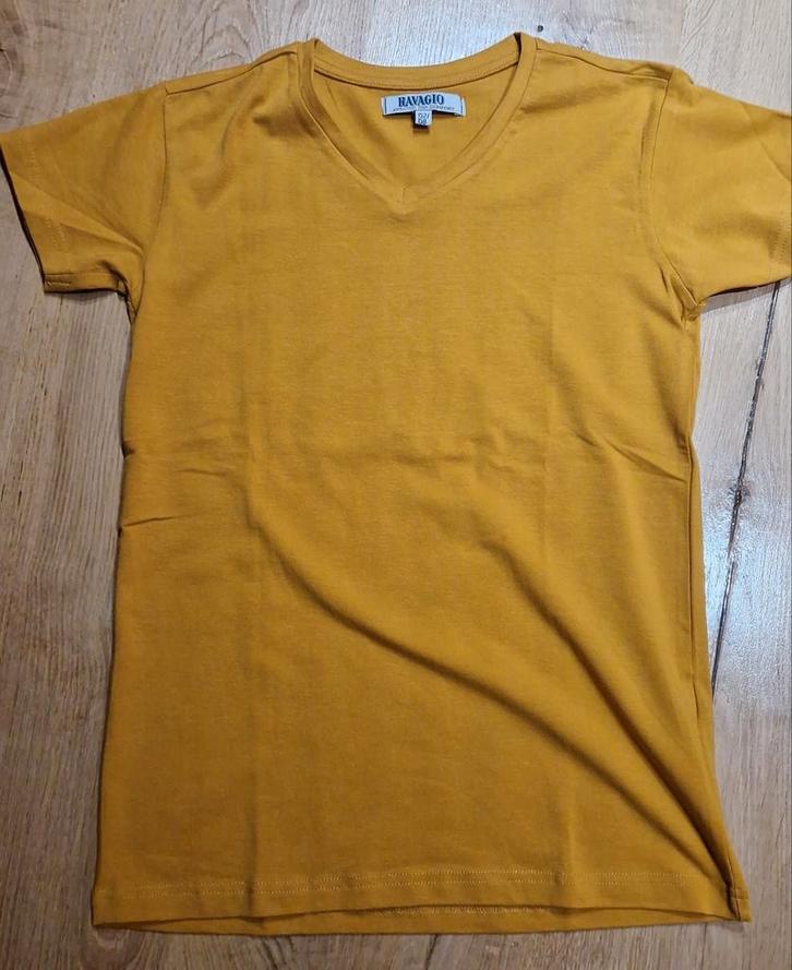 NIEUW kerrie geel t-shirt V-hals, 152-158 (merk: Ravagio), Kinderen en Baby's, Kinderkleding | Maat 152, Nieuw, Jongen, Shirt of Longsleeve