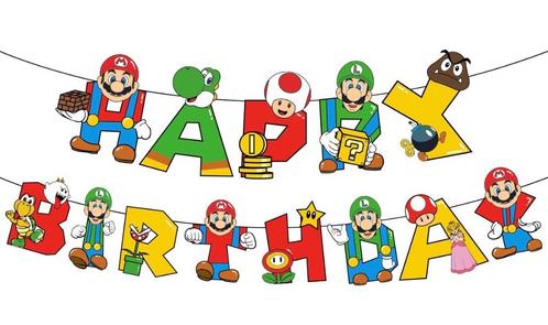 Nieuw !  Super Mario slinger / banner Happy Birthday. Luigi, Hobby en Vrije tijd, Feestartikelen, Nieuw, Versiering, Verjaardag