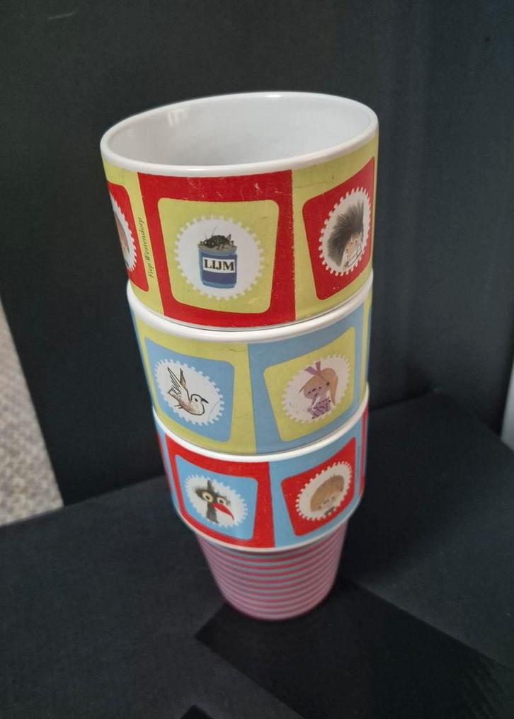 Set van 3 Fiep Westendorp melkbekers - Jip en Janneke bekers, Huis en Inrichting, Keuken | Servies, Gebruikt, Kop(pen) en/of Schotel(s)