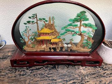 Chinees diorama handwerk pronkstuk Chinese ambacht 32 cm 