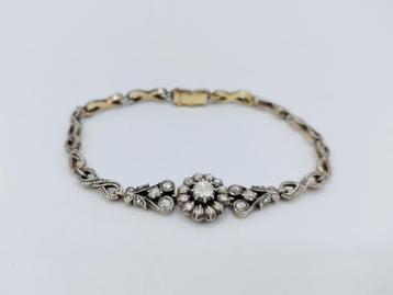 14 karaats gouden en zilveren armband met 34 roosdiamanten beschikbaar voor biedingen