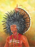 Indiaan Hidatsa krijger, Antiek en Kunst, Kunst | Schilderijen | Klassiek, Ophalen of Verzenden