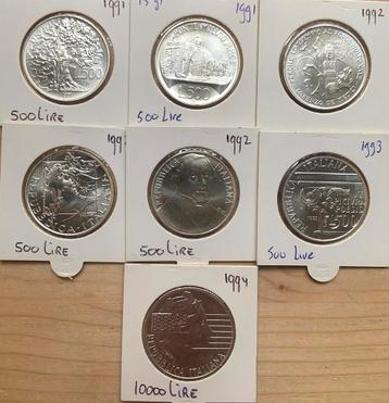 Italie 6x 500 + 1x 10000 Lire UNC zilver beschikbaar voor biedingen