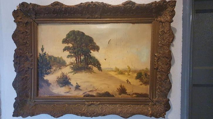 Olieverfschilderij landschap met zandverstuiving – gesigneer, Antiek en Kunst, Kunst | Schilderijen | Klassiek, Ophalen of Verzenden