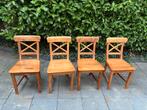 4 stoere mooie massief teak houten café stoelen € 20,- pst., Huis en Inrichting, Stoelen, Ophalen, Bruin, Stoer teak, Zo goed als nieuw