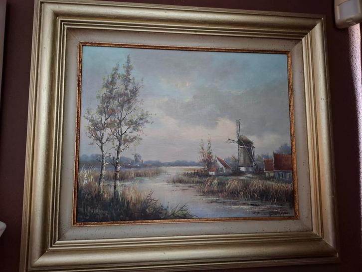 Origineel schilderij van H.C. Hokken 70 x 60 cm, Antiek en Kunst, Kunst | Schilderijen | Klassiek, Ophalen