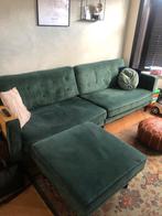 Fluwelen Groene Bank + Hocker - Wegens Verhuizing, 250 tot 300 cm, Gebruikt, 75 tot 100 cm, Ophalen of Verzenden