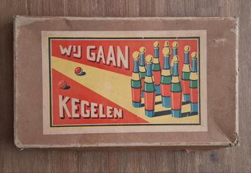 Antiek houten Kegelspel 'Wij Gaan Kegelen' beschikbaar voor biedingen