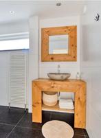 Houten badkamermeubel met spiegel en waskom, Ophalen, Gebruikt, 50 tot 100 cm, 100 tot 150 cm