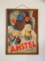 Ingelijste poster Amstel Bier Jan Wijga achter glas, Verzamelen, Posters, Met lijst, Reclame, Gebruikt, A1 t/m A3