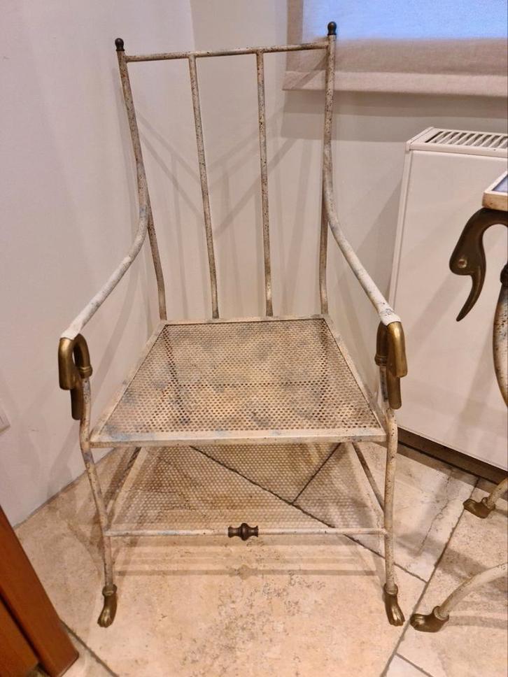 3-delige set sidetable- spiegel- stoeltje smeedijzer messing, Huis en Inrichting, Tafels | Sidetables, Zo goed als nieuw, 25 tot 50 cm