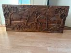 Houten Wandpaneel met Uitgesneden Dorpsscène, Antiek en Kunst, Ophalen