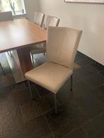 Hulsta Eettafel met 6 Lederen Stoelen, Huis en Inrichting, Stoelen, Gebruikt, Wit, Leer, Ophalen of Verzenden