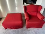 Rode fauteuil met voetenbank/poef/tafel, Ophalen, Zo goed als nieuw, Stof, 75 tot 100 cm