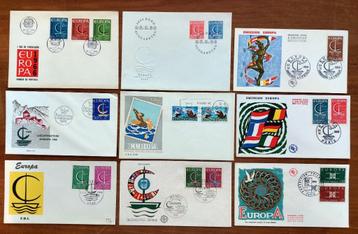 FDC, 9 x EUROPA met Europa zegels, onbeschreven. beschikbaar voor biedingen