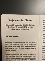 Anja van der Steen Berlicum Udenhout met foto, Ophalen of Verzenden, Bidprentje