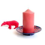 vintage emaille KANDELAAR + kaars blauw roze rood retro MCM, Huis en Inrichting, Woonaccessoires | Kandelaars en Kaarsen, Gebruikt