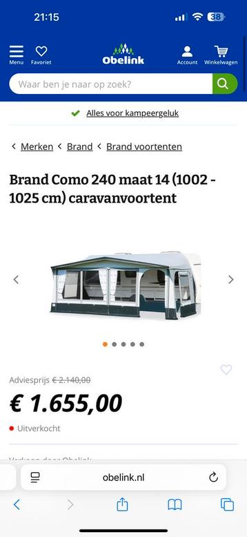 Caravanvoortent Brand Como 240 maat 14 NIEUW! beschikbaar voor biedingen