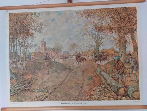 Schoolplaat: Brabants dorp in de vijftiende eeuw., Antiek en Kunst, Antiek | Schoolplaten, Geschiedenis, Ophalen