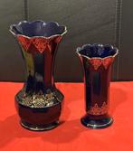 2x vaas Bareuther Bavaria, Echt Cobalt, 22 Carat Gold, Ophalen, Gebruikt, Blauw, Aardewerk of Porselein