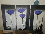 Drieluik Schilderij - Paarse Bloemen, Antiek en Kunst, Kunst | Schilderijen | Abstract, Ophalen