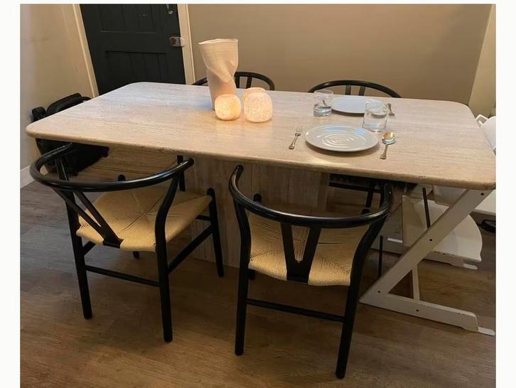 Travertin Eettafel 180x90 cm, Huis en Inrichting, Tafels | Eettafels, Zo goed als nieuw, 50 tot 100 cm, 150 tot 200 cm, Vier personen