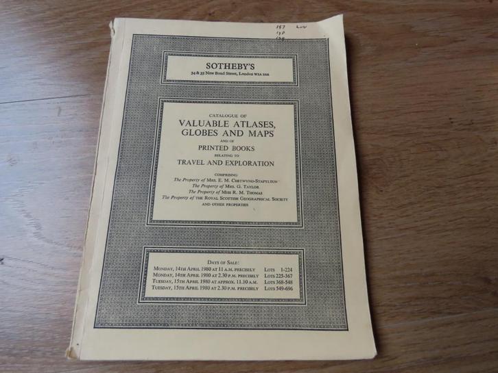 catalogus Sotheby's 1980: Atlassen en landkaarten, reizen, Boeken, Catalogussen en Folders, Gelezen, Catalogus, Verzenden