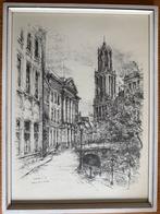 Jan Rodrigo - Stadhuisbrug met Domtoren - inkt tekening, Antiek en Kunst, Ophalen of Verzenden