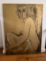 Schilderij van vrouw met gouden verf 80x120cm, Antiek en Kunst, Ophalen