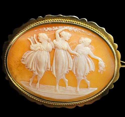 Prachtige Victoriaans Gouden Camee Broche Drie Gratiën, Sieraden, Tassen en Uiterlijk, Antieke sieraden, Broche, Goud, Verzenden