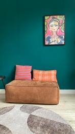 Poef hocker cognac kleur, Ophalen, Overige materialen, Gebruikt, 50 tot 75 cm