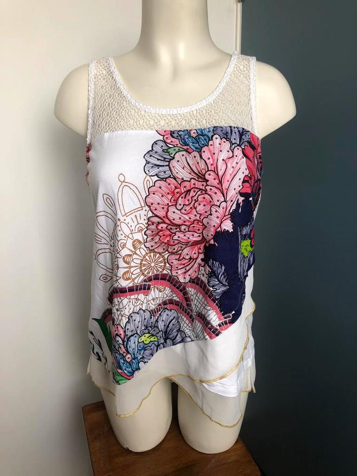 Desiqual witte kleurrijk hemd top l, Kleding | Dames, Tops, Zo goed als nieuw, Maat 36 (S), Wit, Zonder mouw, Ophalen of Verzenden