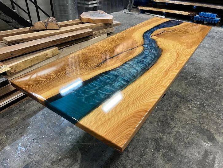 Showroomuitverkoop! Epoxy boomstam riviertafel, Huis en Inrichting, Tafels | Eettafels, Nieuw, 50 tot 100 cm, 200 cm of meer, Vijf personen of meer